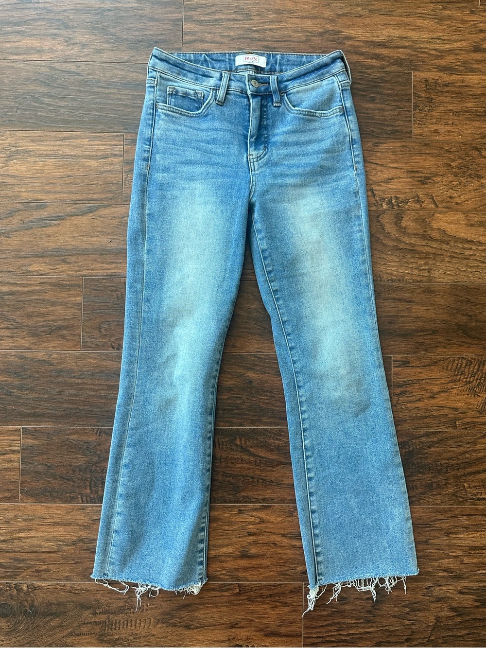 MoCo Boutique All I Need Tummy Control Kick Flare Jeans Raw Hem Size 3/26